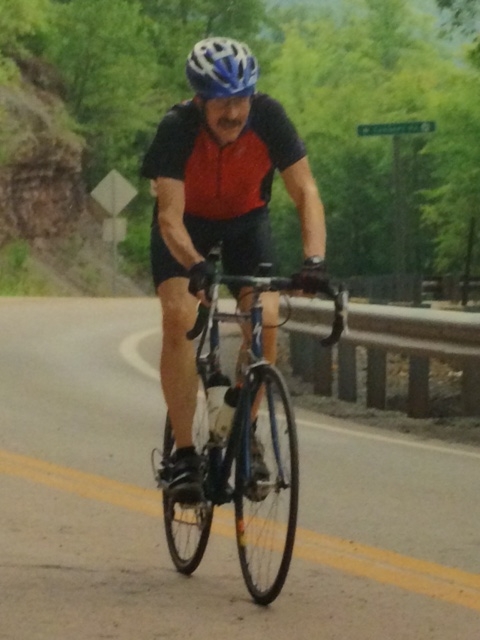 Jim pedalling uphill